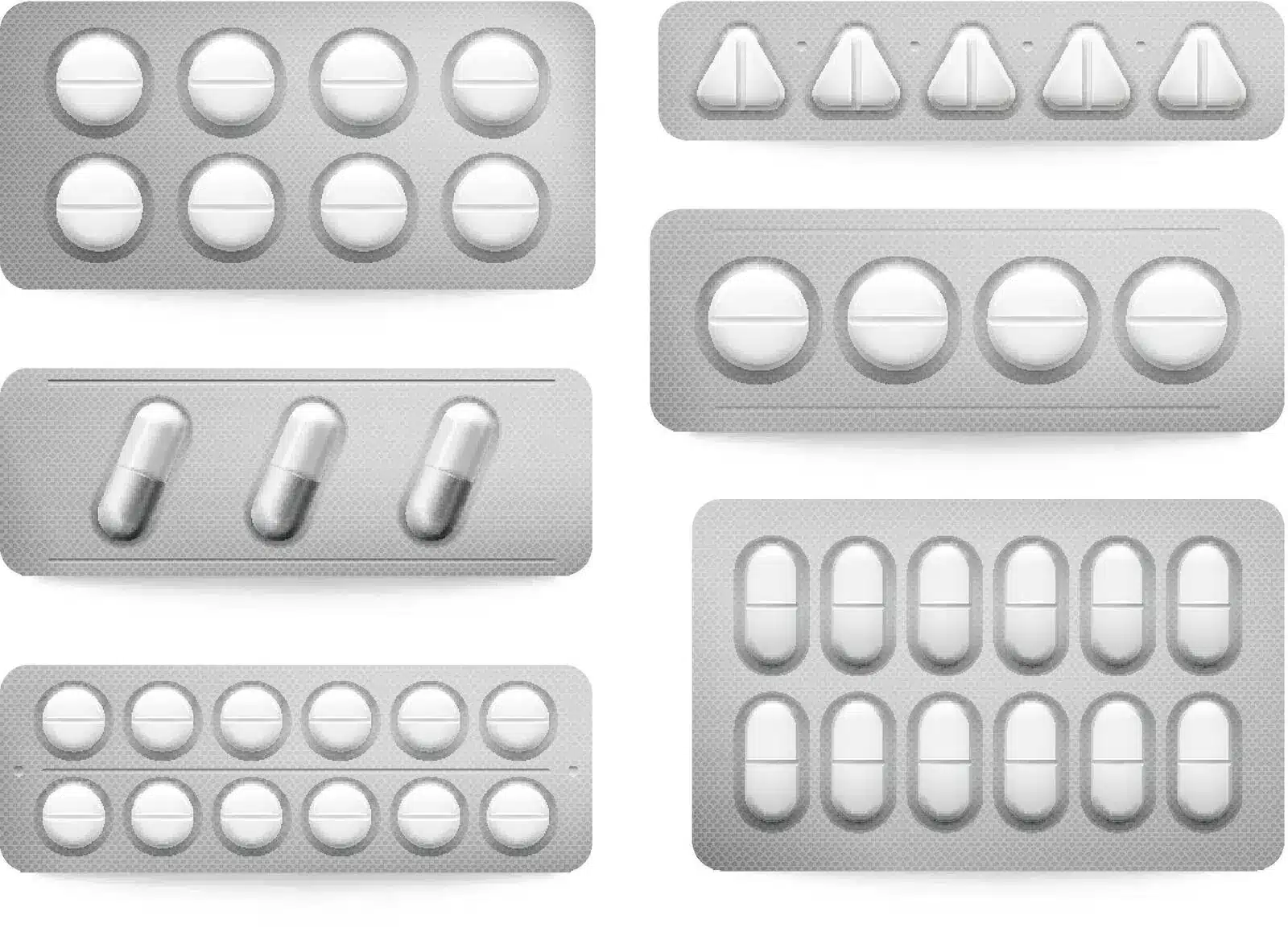 six blister with different tablets